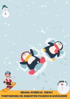 Illustrated Fun Christmas Penguins Winter Recreation Center Poster